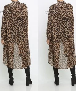 Social Butterfly Collection Sheer Animal Print High Low Front Zipper Dress Top New Arrivals