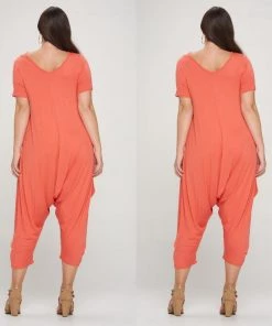 Social Butterfly Collection Orange Coral Plus Size Romper Jumpsuit New Arrivals