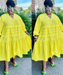 Social Butterfly Collection New Arrivals Yellow Plus Size Boho Style Below The Knee Dress