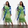 Social Butterfly Collection Green Multi Print Mid Length Dress