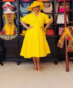 Social Butterfly Collection Plus Size Yellow Boho Style Below The Knee Dress