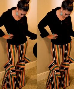 Social Butterfly Collection New Arrivals Black Multi Print Ruffle Wide Leg Pants