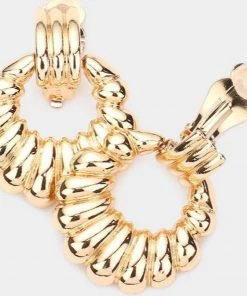 Social Butterfly Collection Sale Clip On Gold Ridged Earrings