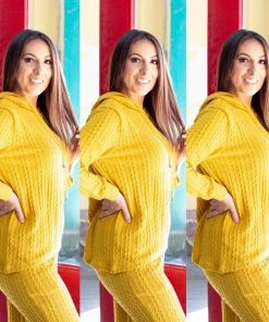 Social Butterfly Collection Yellow Plus Size Two Piece Hoodie Pant Set