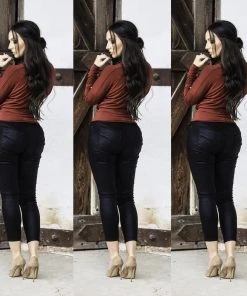 Social Butterfly Collection Black Plus Size Shiny Skinny Jeans