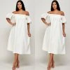 Social Butterfly Collection New Arrivals Textured Cold Shoulder Off White Dress