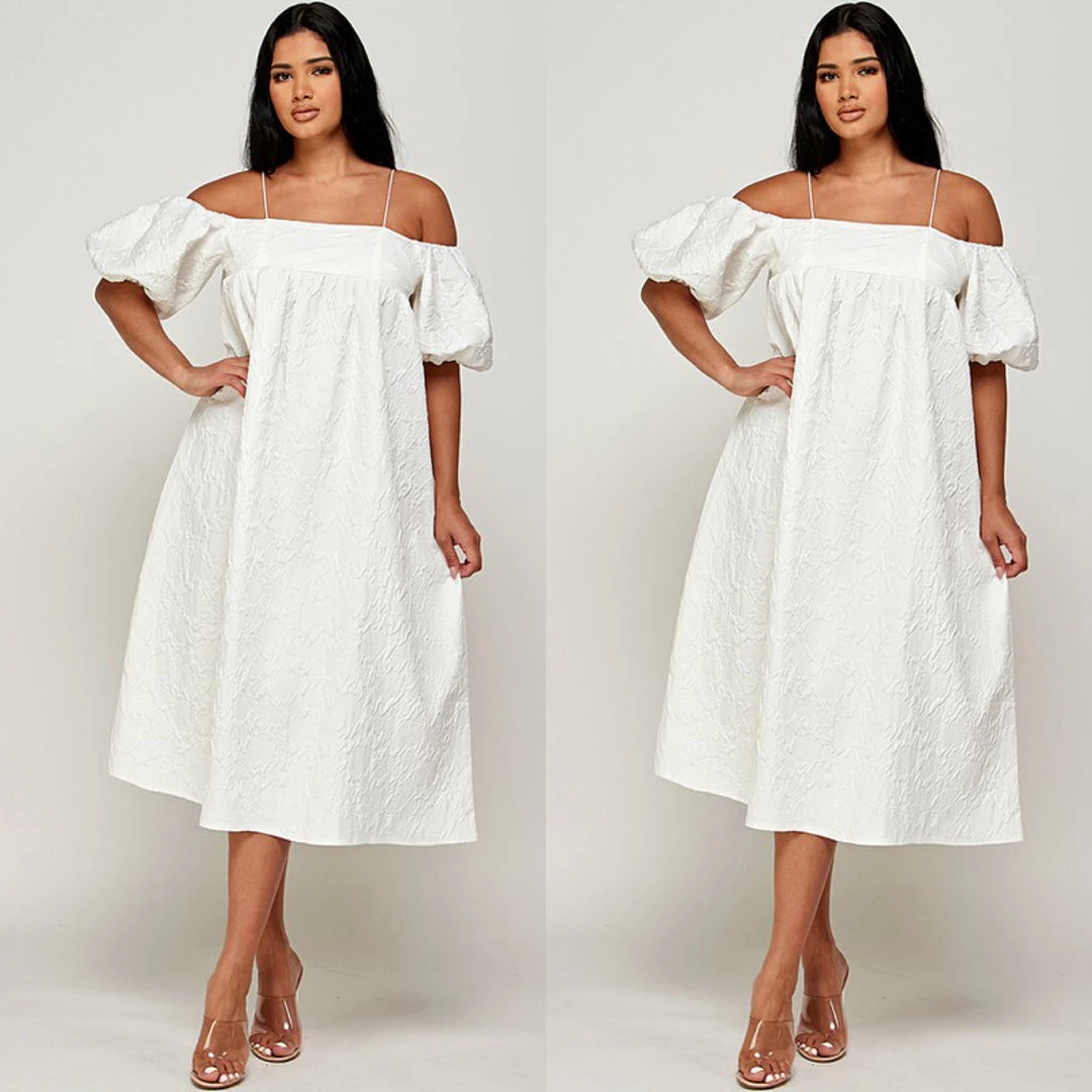 Social Butterfly Collection New Arrivals Textured Cold Shoulder Off White Dress 3 Social Butterfly Collection New Arrivals Textured Cold Shoulder Off White Dress