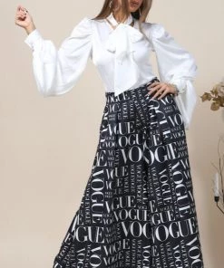 Social Butterfly Collection Black White Vogue Print Palazzo Pants New Arrivals