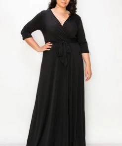 Social Butterfly Collection Black Faux Wrap Maxi Dress New Arrivals