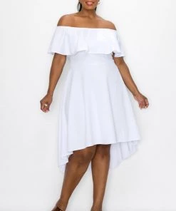 Social Butterfly Collection White Off The Shoulder High Low Dress