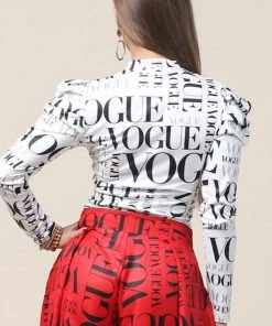 Social Butterfly Collection White Black Long Sleeve Vogue Print Top 12 Social Butterfly Collection White Black Long Sleeve Vogue Print Top