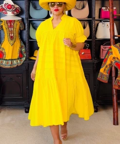 Social Butterfly Collection Plus Size Yellow Boho Style Below The Knee Dress
