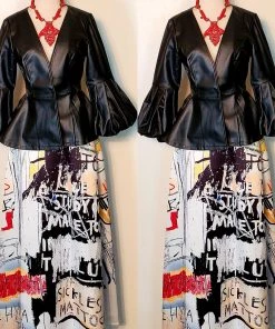 Social Butterfly Collection Black Puffy Sleeve Faux Leather Jacket Sale 40 Social Butterfly Collection Black Puffy Sleeve Faux Leather Jacket Sale