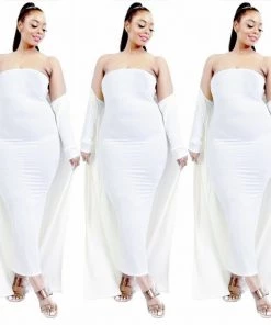 Social Butterfly Collection White Two Piece Form Fitted Dress Duster Set