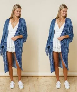 Social Butterfly Collection Denim Blue Tie Dye Kimono Sleeve Sheer Duster 15 Social Butterfly Collection Denim Blue Tie Dye Kimono Sleeve Sheer Duster