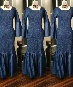 Social Butterfly Collection Beautiful Mermaid Style Kimono Sleeve Denim Blue Jean Dress New Arrivals