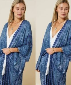 Social Butterfly Collection Denim Blue Tie Dye Kimono Sleeve Sheer Duster 17 Social Butterfly Collection Denim Blue Tie Dye Kimono Sleeve Sheer Duster