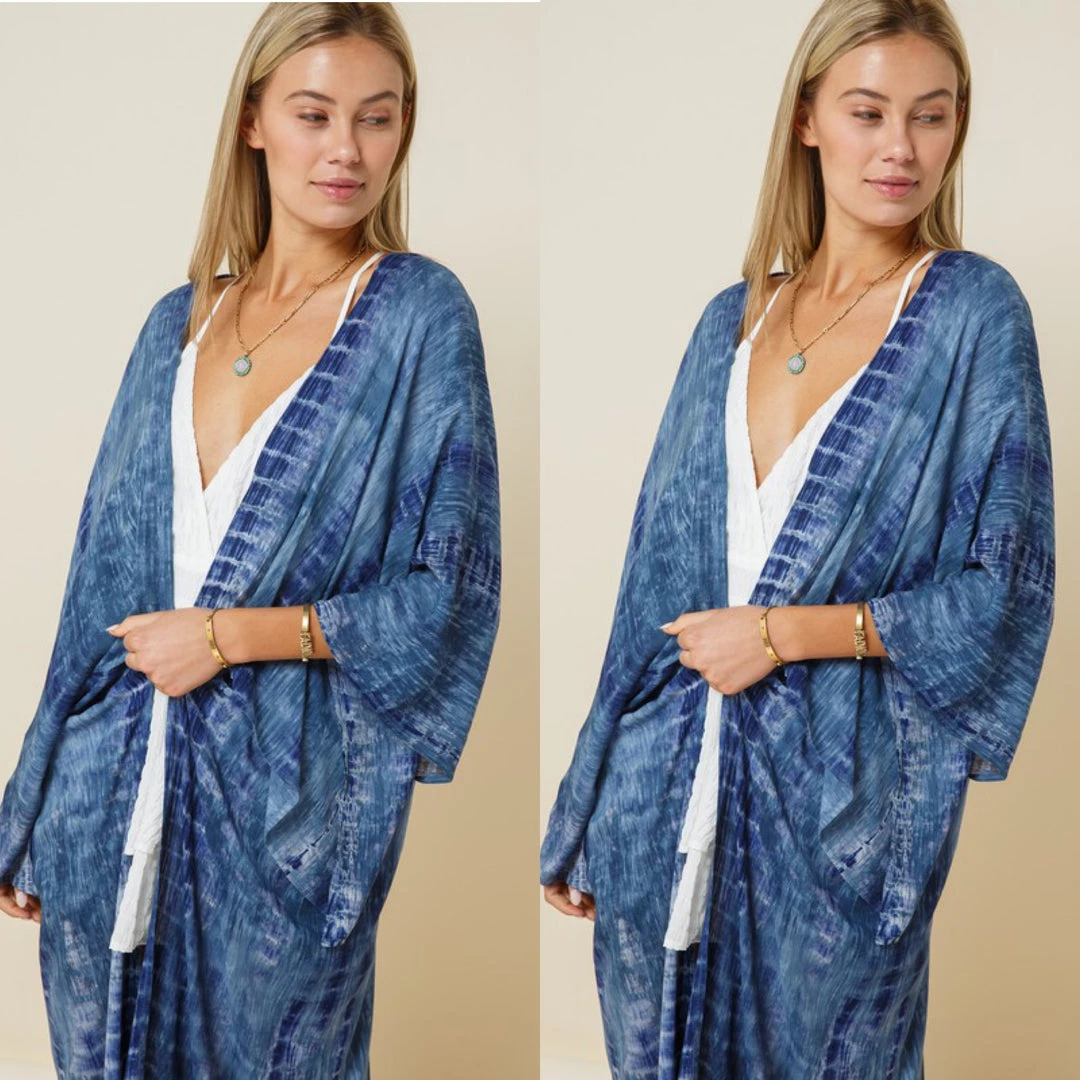Social Butterfly Collection Denim Blue Tie Dye Kimono Sleeve Sheer Duster 8 Social Butterfly Collection Denim Blue Tie Dye Kimono Sleeve Sheer Duster