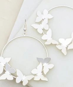 Social Butterfly Collection Sale Silver Hoop Butterfly Earrings