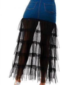 Social Butterfly Collection Black Or White Layered Tulle Denim Maxi Skirt