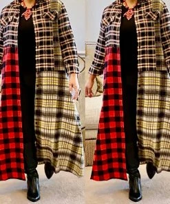 Social Butterfly Collection Dresses Multi Color Plaid Check Pattern Duster Dress