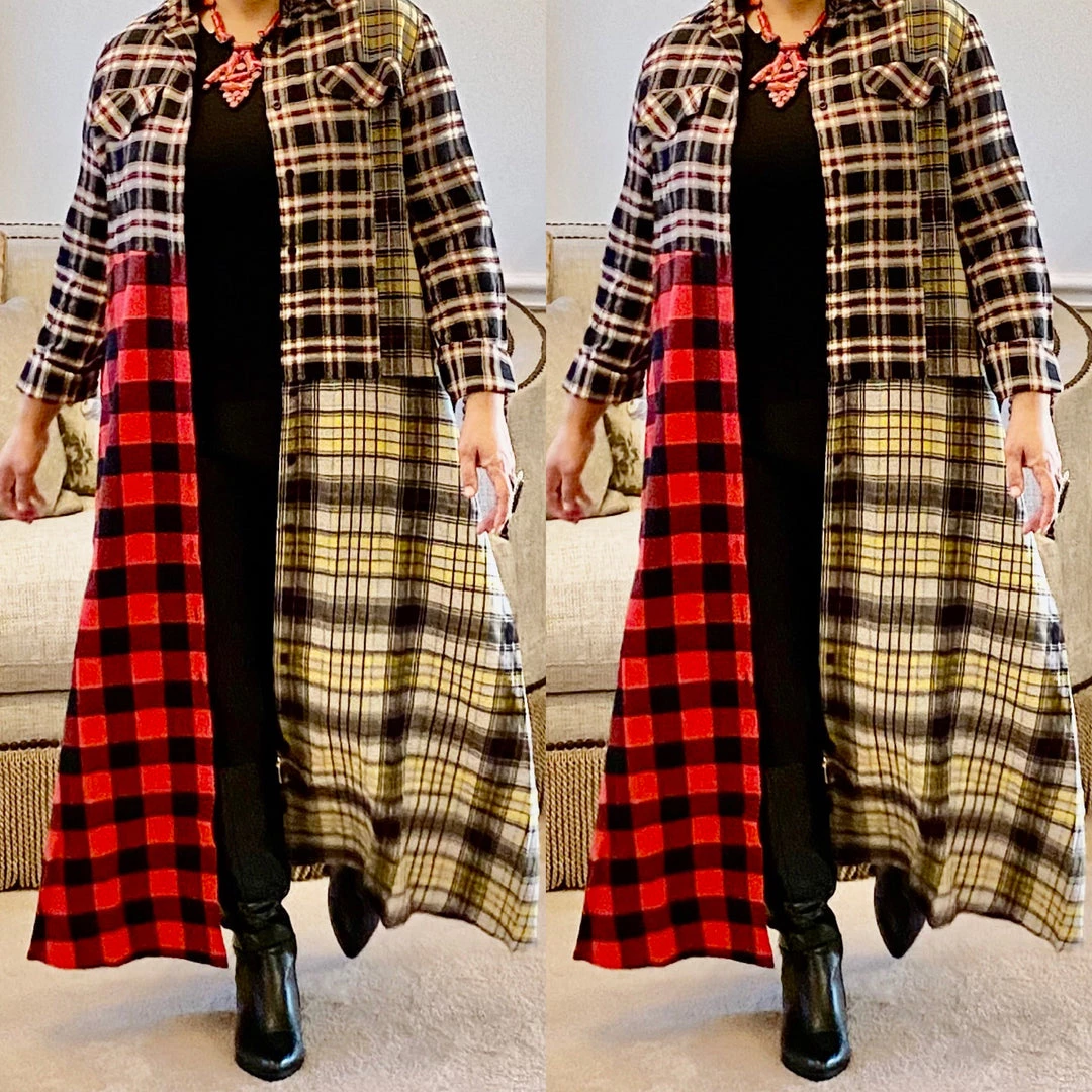 Social Butterfly Collection Plaid Check Multi Color Duster Dress 31 Social Butterfly Collection Plaid Check Multi Color Duster Dress
