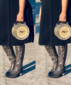 Social Butterfly Collection Accessories Grey Retro Style Clock Handbag