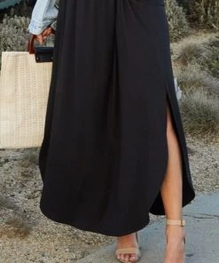 Social Butterfly Collection Black Side Split Comfy Chic Skirt