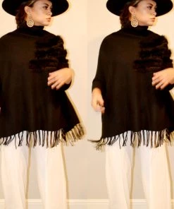 Social Butterfly Collection Black Faux Fur Fringe Detail Sweater Top Sale