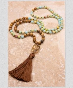 Social Butterfly Collection Sale Green Brown Stone Tassel Necklace