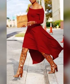 Social Butterfly Collection New Arrivals Burgundy Red Off The Shoulder High Low Dress Top