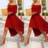 Social Butterfly Collection New Arrivals Burgundy Red Off The Shoulder High Low Dress Top