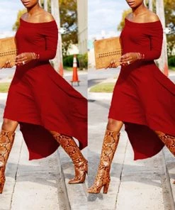 Social Butterfly Collection New Arrivals Burgundy Red Off The Shoulder High Low Dress Top