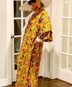 Social Butterfly Collection Yellow Orange African Print Kimono Duster