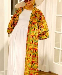 Social Butterfly Collection Yellow Orange African Print Kimono Duster