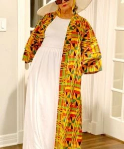 Social Butterfly Collection Yellow Orange African Print Kimono Duster