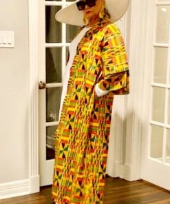 Social Butterfly Collection Yellow Orange African Print Kimono Duster