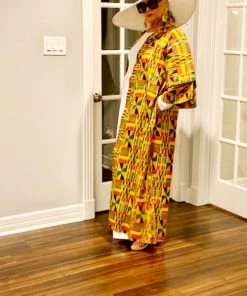 Social Butterfly Collection Yellow Orange African Print Kimono Duster