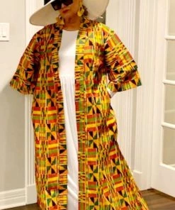 Social Butterfly Collection Yellow Orange African Print Kimono Duster