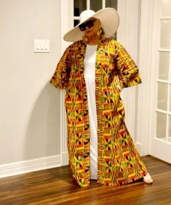 Social Butterfly Collection Yellow Orange African Print Kimono Duster