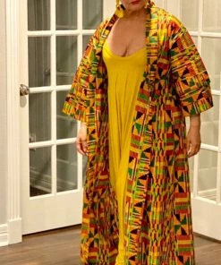 Social Butterfly Collection Yellow Orange African Print Kimono Duster