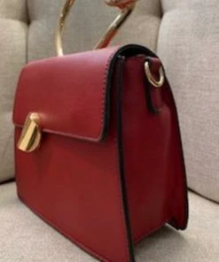 Social Butterfly Collection Dark Red Faux Leather Gold Handle Handbag