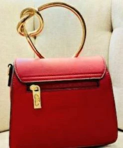 Social Butterfly Collection Dark Red Faux Leather Gold Handle Handbag