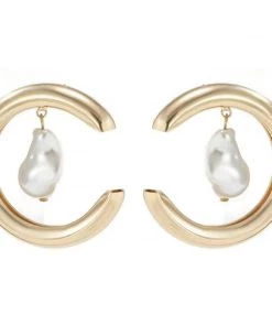 Social Butterfly Collection Gold Hoops Single Pearl Earrings Sale