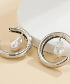 Social Butterfly Collection Silver Hoops Single Pearl Earrings Sale