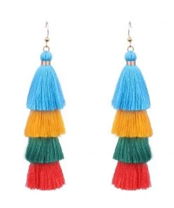 Social Butterfly Collection Four Layer Turquoise Yarn Earrings Sale