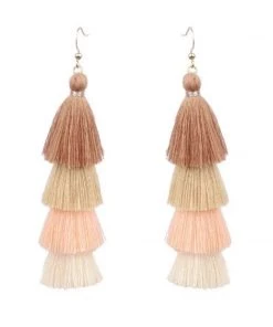 Social Butterfly Collection Four Layer Caramel Color Yarn Earrings Sale