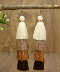 Social Butterfly Collection Four Layer Off White Yarn Earrings