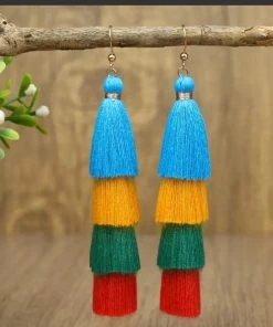 Social Butterfly Collection Four Layer Turquoise Yarn Earrings Sale