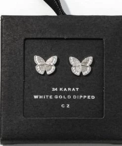 Social Butterfly Collection White Gold Dipped Butterfly Earrings Accessories